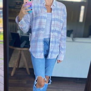 Pastel blue and pink free people flannel NWT